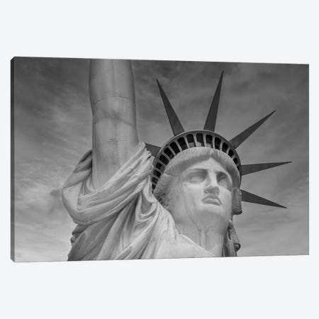 New York City Statue Of Liberty | Monochrome Canvas Print #MEV601} by Melanie Viola Canvas Wall Art