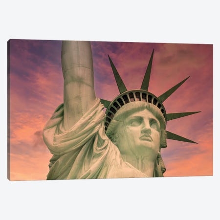 NYC Statue Of Liberty At Sunset Canvas Print #MEV605} by Melanie Viola Art Print