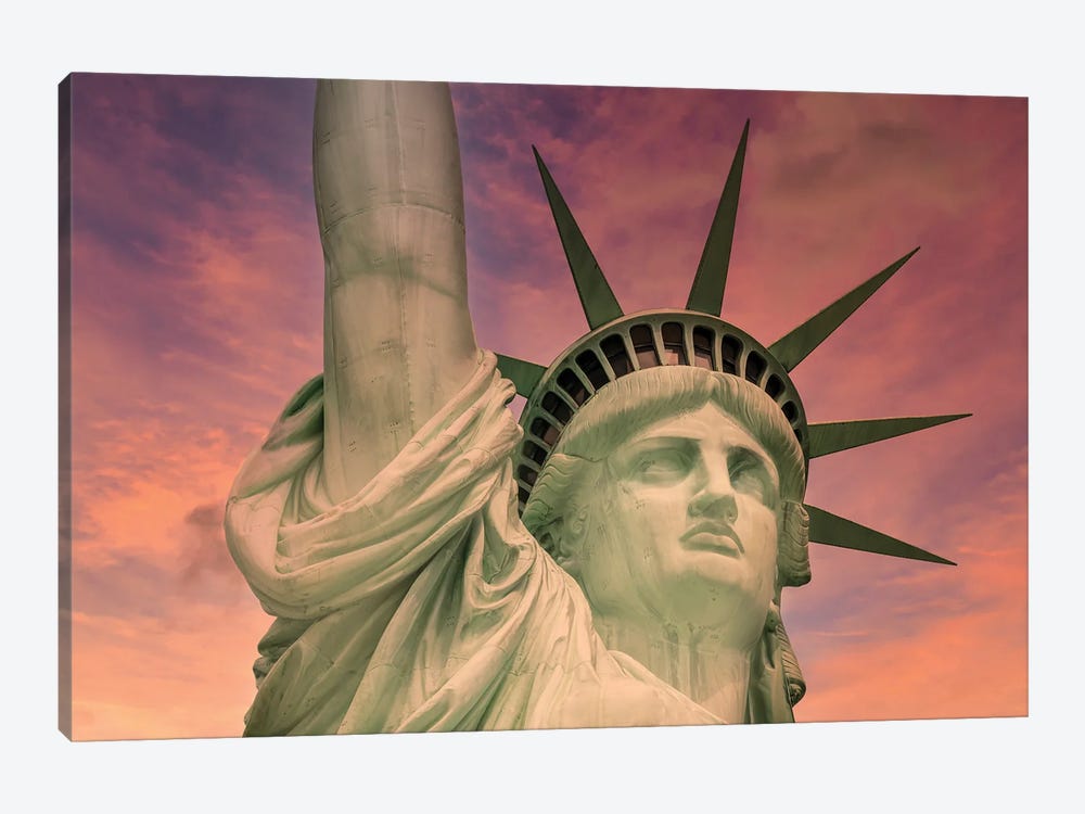 NYC Statue Of Liberty At Sunset by Melanie Viola 1-piece Canvas Art Print