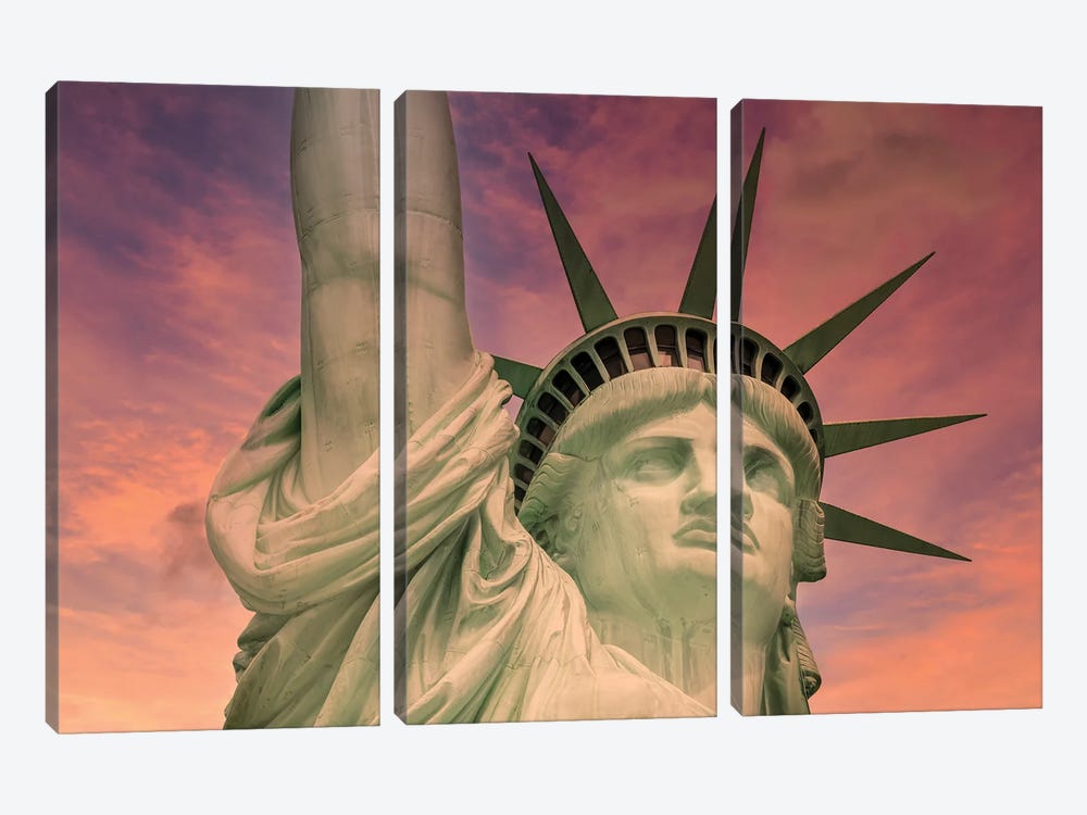 NYC Statue Of Liberty At Sunset by Melanie Viola 3-piece Art Print