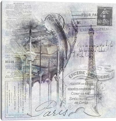 Paris Collage | Eiffel Tower And Carousel Canvas Art Print - Melanie Viola