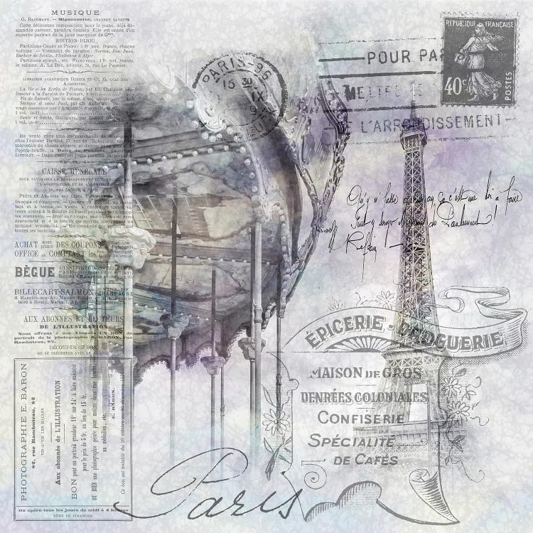 Paris Collage | Eiffel Tower And Carousel by Melanie Viola wall art