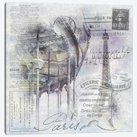 Paris Collage | Eiffel Tower And Carousel Canvas Print #MEV608} by Melanie Viola Canvas Wall Art