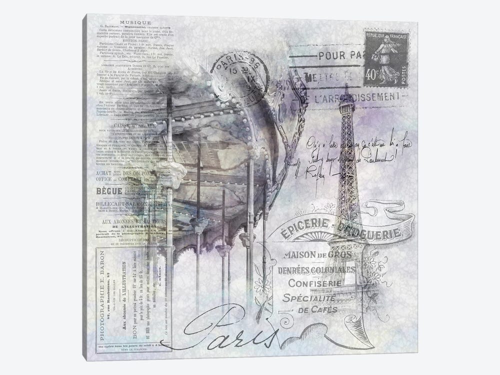 Paris Collage | Eiffel Tower And Carousel by Melanie Viola 1-piece Canvas Artwork