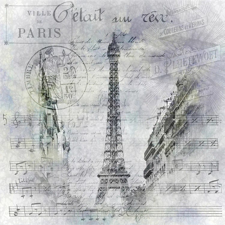 Paris Collage | Eiffel Tower Streetscene by Melanie Viola wall art