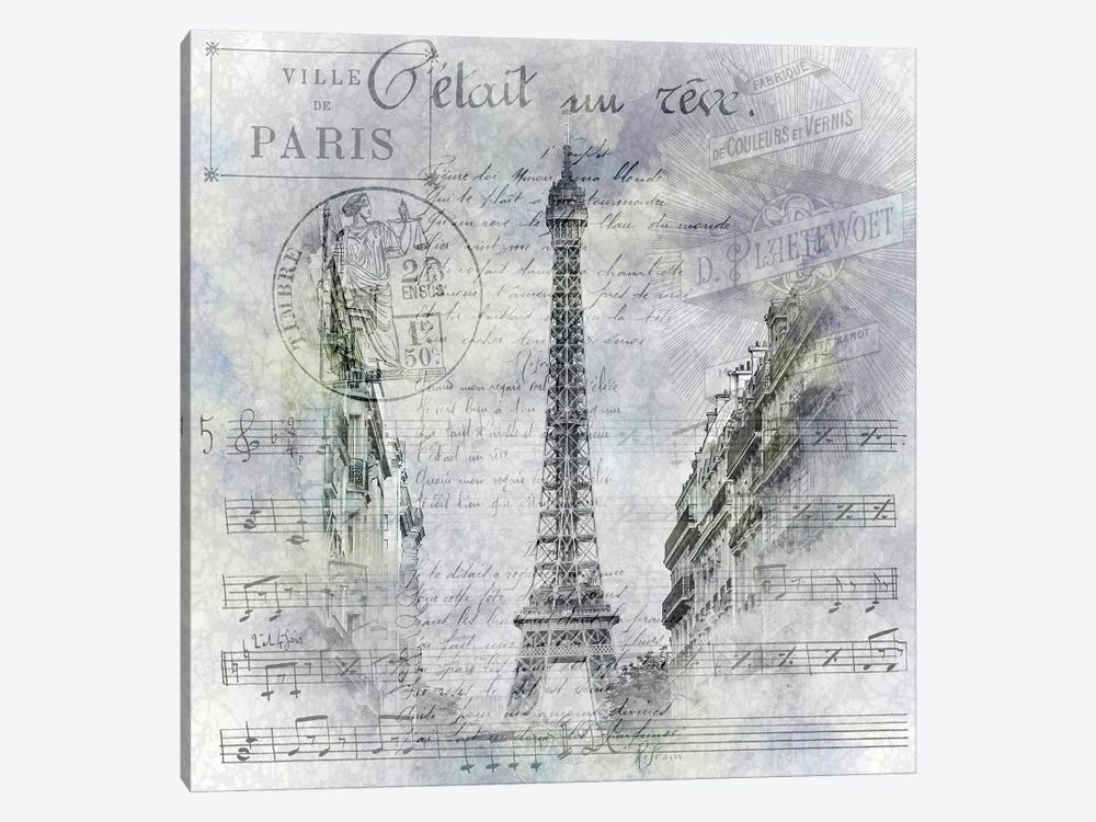 Paris Collage | Eiffel Tower Streetscene by Melanie Viola 1-piece Canvas Print