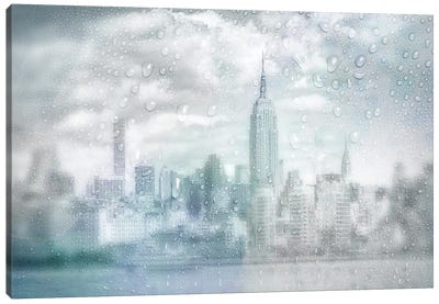 Midtown Manhattan Rainy Day | Dreamy Blue Canvas Art Print - Melanie Viola