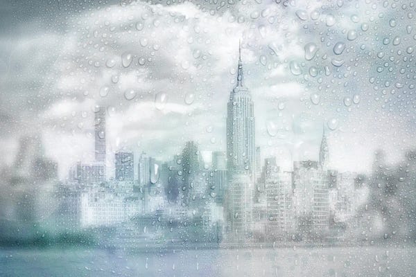 New York City Skylines: Midtown Manhattan Rainy Day | Dreamy Blue by Melanie Viola