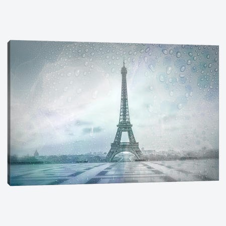 Eiffel Tower Rainy Day | Dreamy Blue Canvas Print #MEV612} by Melanie Viola Art Print