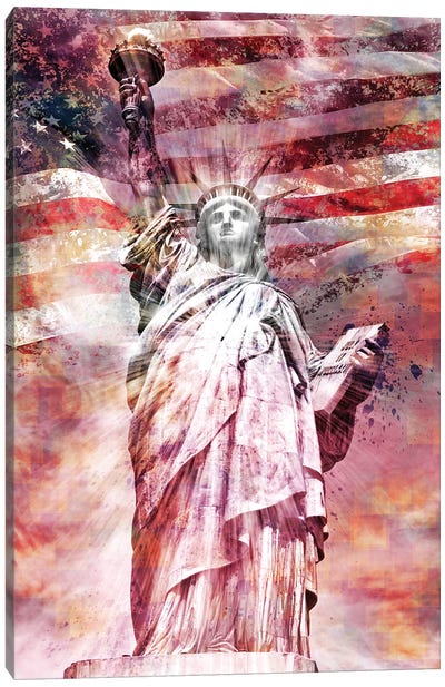 Modern Art Statue Of Liberty Canvas Art Print - American Flag Art