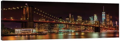 Manhattan Skyline & Brooklyn Bridge Idyllic Nightscape  Canvas Art Print - Brooklyn Bridge