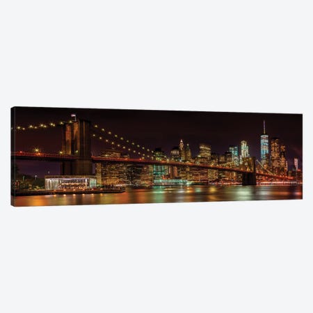 Manhattan Skyline & Brooklyn Bridge Idyllic Nightscape  Canvas Print #MEV61} by Melanie Viola Canvas Artwork