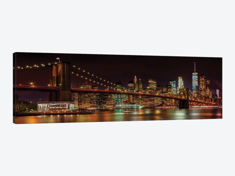 Manhattan Skyline & Brooklyn Bridge Idyllic Nightscape  by Melanie Viola 1-piece Canvas Print