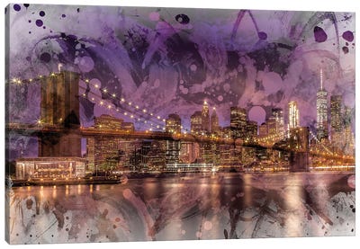 Modern Brooklyn Bridge Sunset Canvas Art Print - Melanie Viola