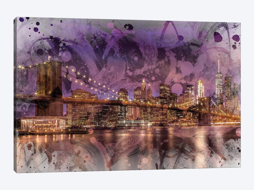 Modern Brooklyn Bridge Sunset by Melanie Viola 1-piece Canvas Art
