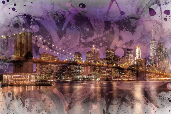 Brooklyn: Modern Brooklyn Bridge Sunset by Melanie Viola