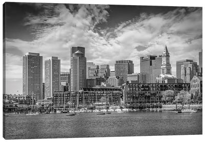 Boston Skyline North End & Financial District | Monochrome Canvas Art Print - Melanie Viola