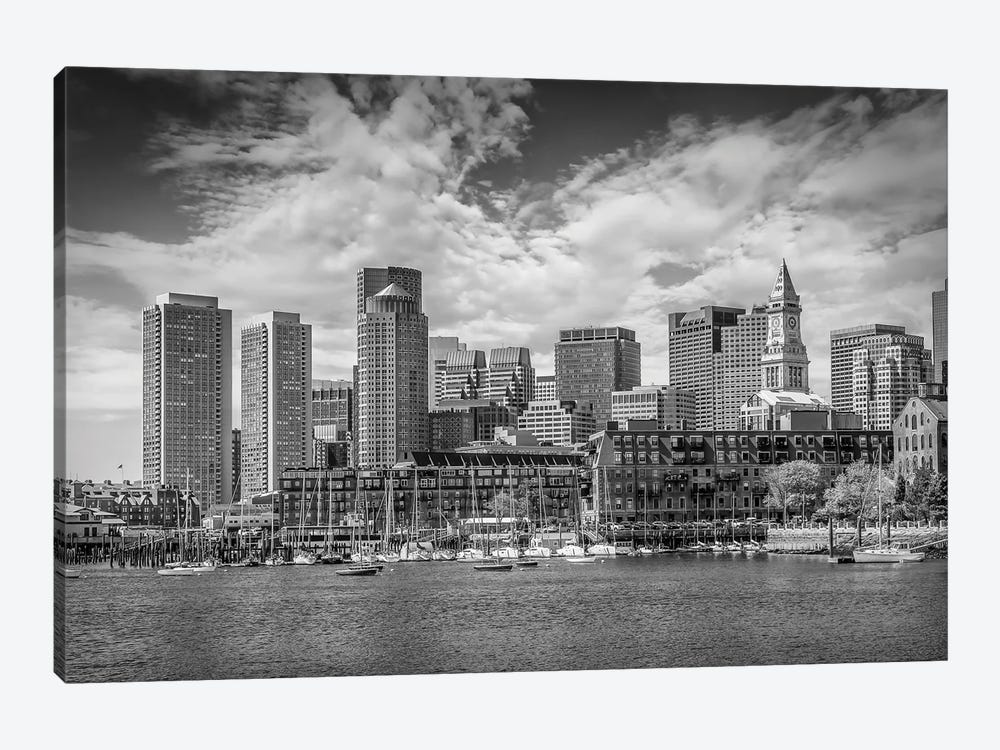 Boston Skyline North End & Financial District | Monochrome by Melanie Viola 1-piece Canvas Art