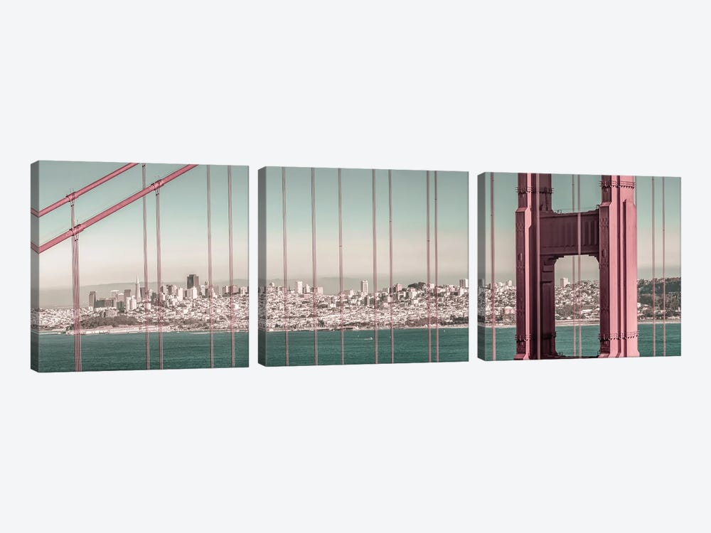 Golden Gate Bridge Panorama | Urban Vintage Style by Melanie Viola 3-piece Art Print