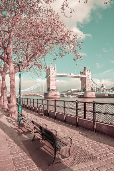 London Thames Riverside & Tower Bridge | Urban Vintage Style by Melanie Viola canvas print