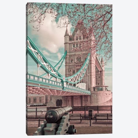 London Tower Bridge In Detail | Urban Vintage Style Canvas Print #MEV660} by Melanie Viola Canvas Artwork