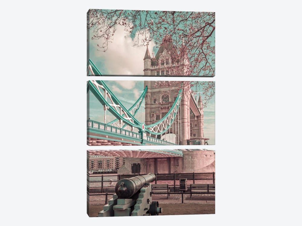 London Tower Bridge In Detail | Urban Vintage Style by Melanie Viola 3-piece Canvas Wall Art