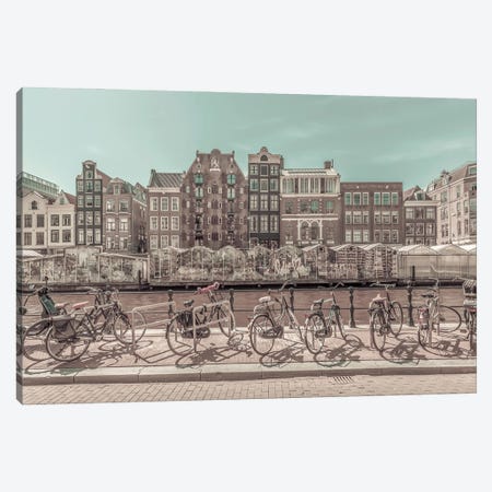 Amsterdam Singel Canal With Flower Market | Urban Vintage Style Canvas Print #MEV661} by Melanie Viola Canvas Artwork