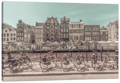 Amsterdam Singel Canal With Flower Market | Urban Vintage Style Canvas Art Print - Amsterdam Skylines