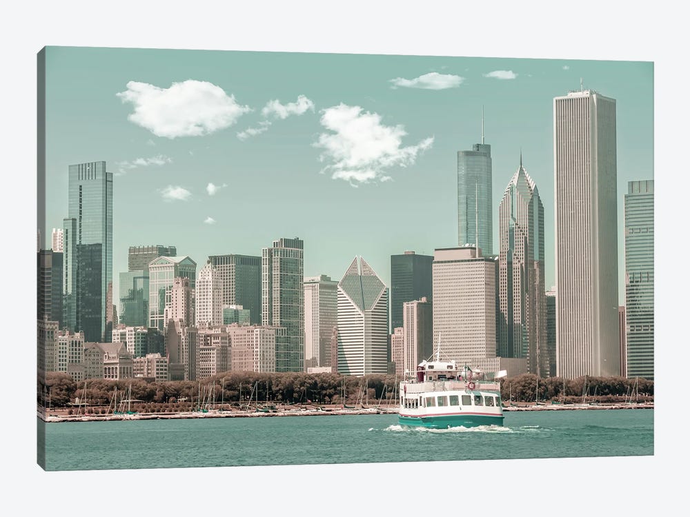 Chicago Skyline | Urban Vintage Style by Melanie Viola 1-piece Canvas Art Print