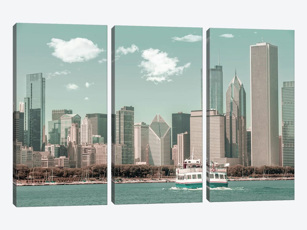 Chicago Skyline | Urban Vintage Style by Melanie Viola 3-piece Canvas Print
