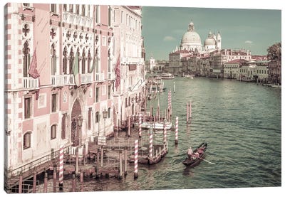 Venice Canal Grande & Santa Maria Della Salute | Urban Vintage Style Canvas Art Print - Black & White Cityscapes