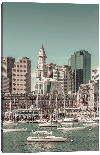 Boston Skyline North End & Financial District | Urban Vintage Style Canvas Art Print - Massachusetts Art
