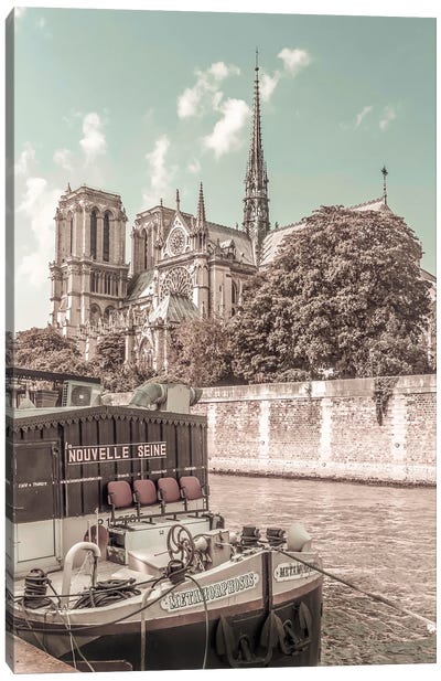 Paris Cathedral Notre-Dame | Urban Vintage Style Canvas Art Print - Black & White Cityscapes