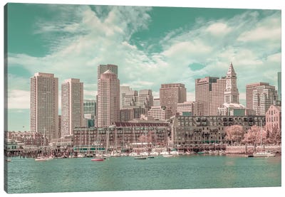 Boston Skyline | Urban Vintage Style Canvas Art Print - Massachusetts Art