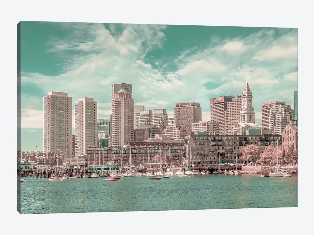 Boston Skyline | Urban Vintage Style by Melanie Viola 1-piece Canvas Art Print