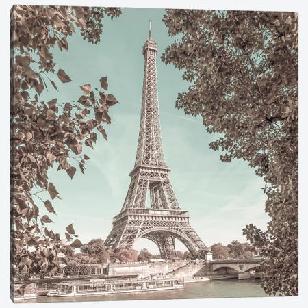 Paris Eiffel Tower & River Seine | Urban Vintage Style Canvas Print #MEV672} by Melanie Viola Canvas Print