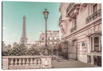 Parisian Charm | Urban Vintage Style Canvas Art Print - Black & White Cityscapes