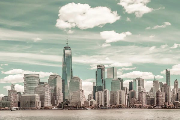 New York City Skylines: Nyc Manhattan Skyline & Hudson River | Urban Vintage Style by Melanie Viola