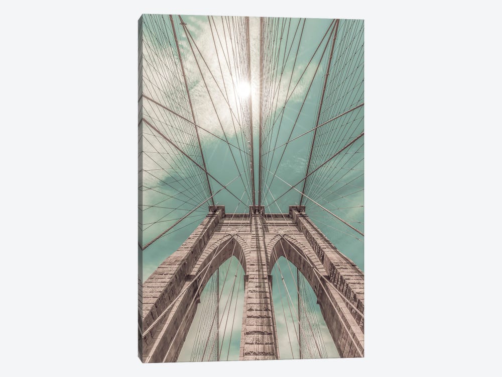 New York City Brooklyn Bridge In Detail | Urban Vintage Style by Melanie Viola 1-piece Canvas Wall Art