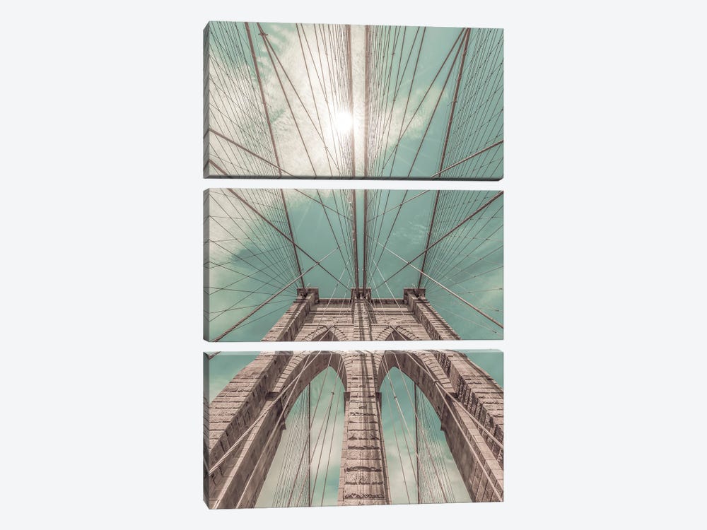 New York City Brooklyn Bridge In Detail | Urban Vintage Style by Melanie Viola 3-piece Canvas Artwork
