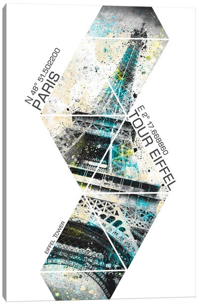 Modern Eiffel Tower Coordinates Canvas Art Print - Paris Typography