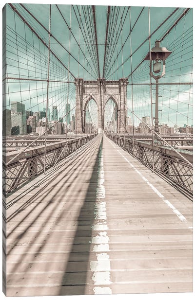 New York City Brooklyn Bridge | Urban Vintage Style Canvas Art Print - Famous Bridges