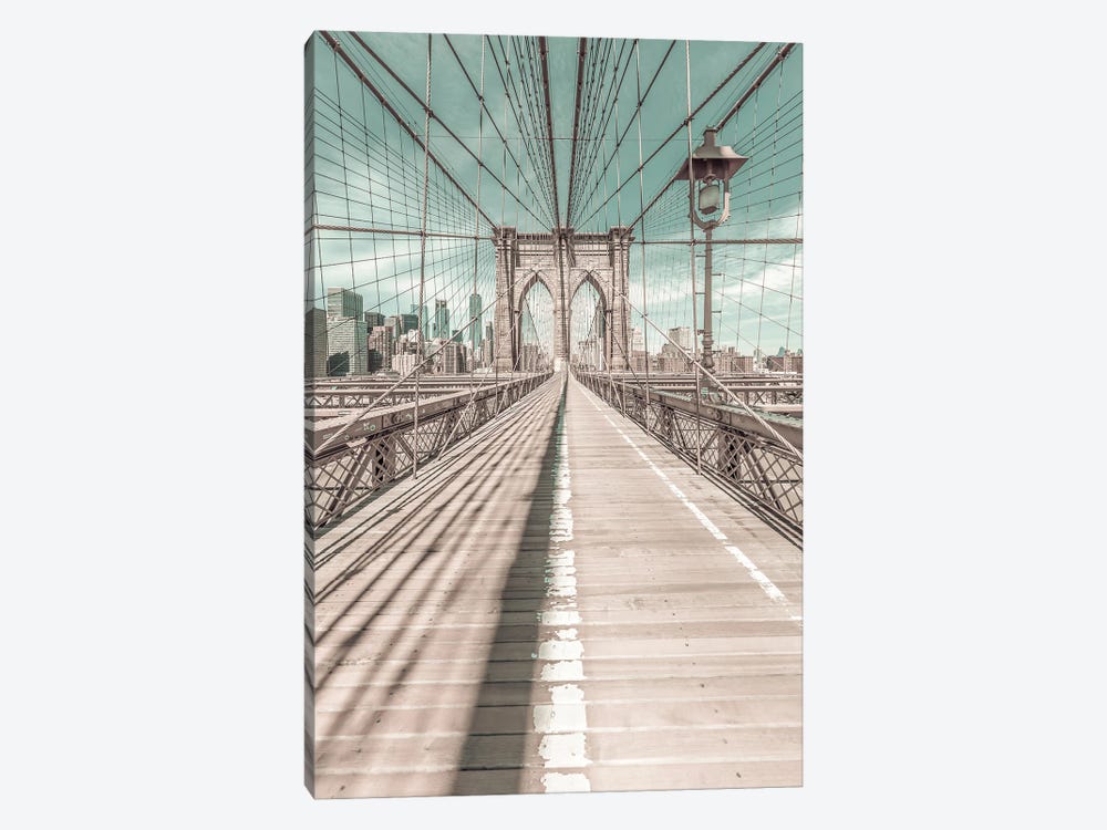 New York City Brooklyn Bridge | Urban Vintage Style by Melanie Viola 1-piece Canvas Artwork