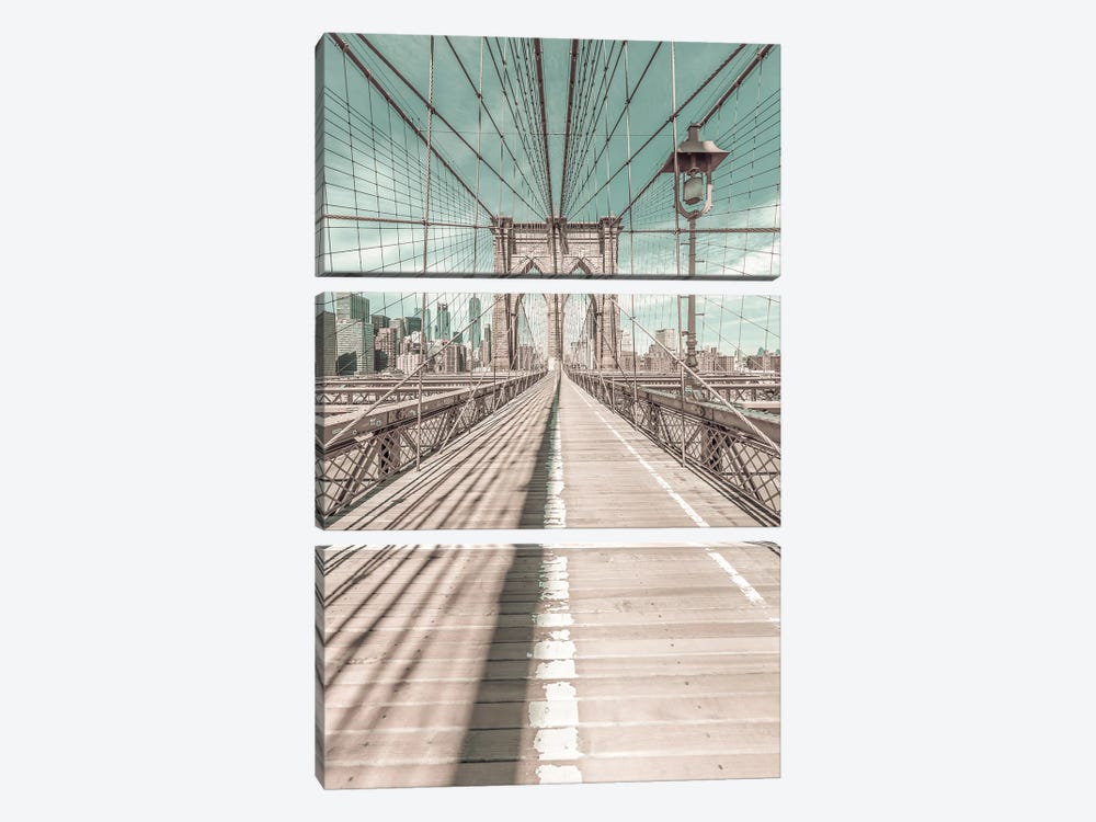 New York City Brooklyn Bridge | Urban Vintage Style by Melanie Viola 3-piece Canvas Artwork