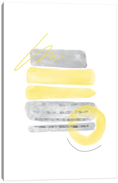 Watercolor Shapes I | Illuminating Yellow & Ultimate Grey Canvas Art Print - Pantone 2021 Ultimate Gray & Illuminating