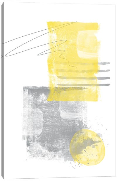 Watercolor Shapes V | Illuminating Yellow & Ultimate Grey Canvas Art Print - Pantone 2021 Ultimate Gray & Illuminating