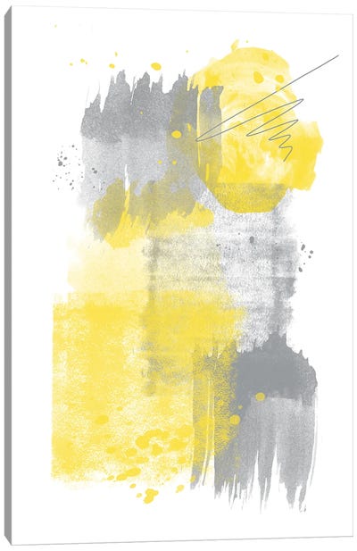 Watercolor Shapes VI | Illuminating Yellow & Ultimate Grey Canvas Art Print - Pantone 2021 Ultimate Gray & Illuminating