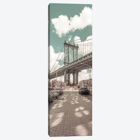 Nyc Manhattan Bridge Panorama | Urban Vintage Style Canvas Print #MEV691} by Melanie Viola Canvas Print