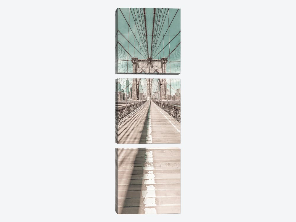Nyc Brooklyn Bridge Panorama | Urban Vintage Style by Melanie Viola 3-piece Canvas Print