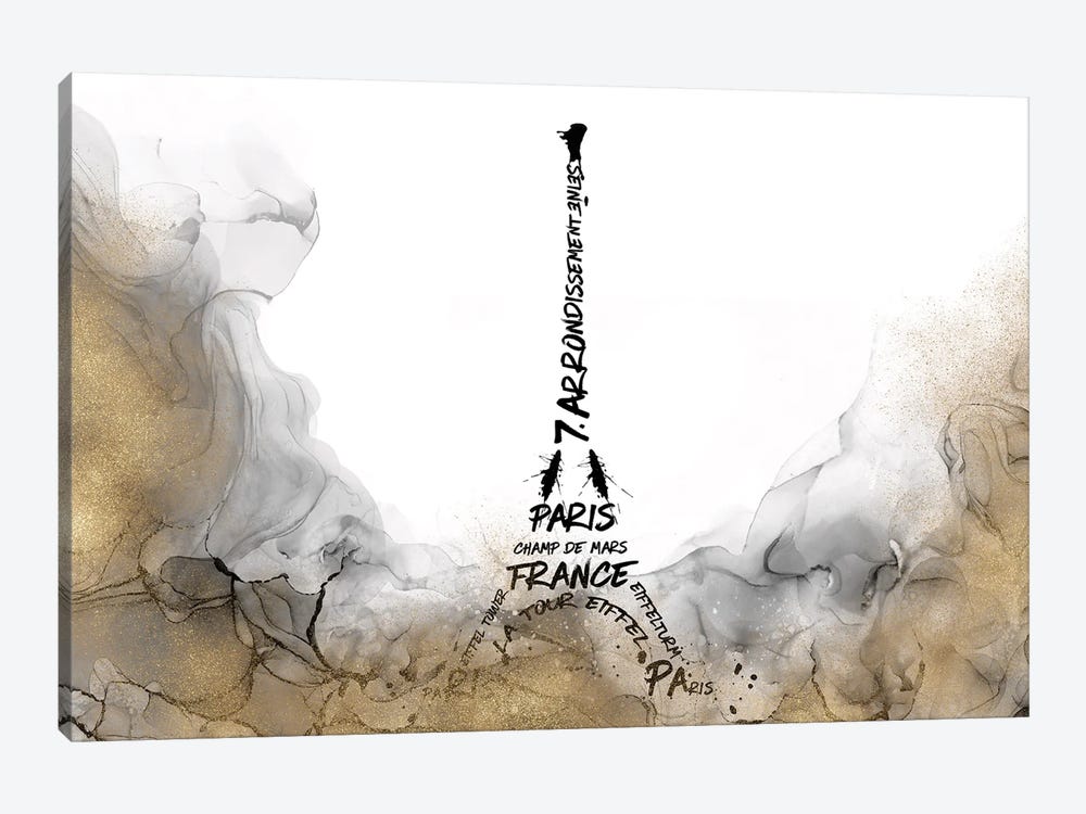 Alcohol Ink Eiffel Tower Typography by Melanie Viola 1-piece Canvas Print